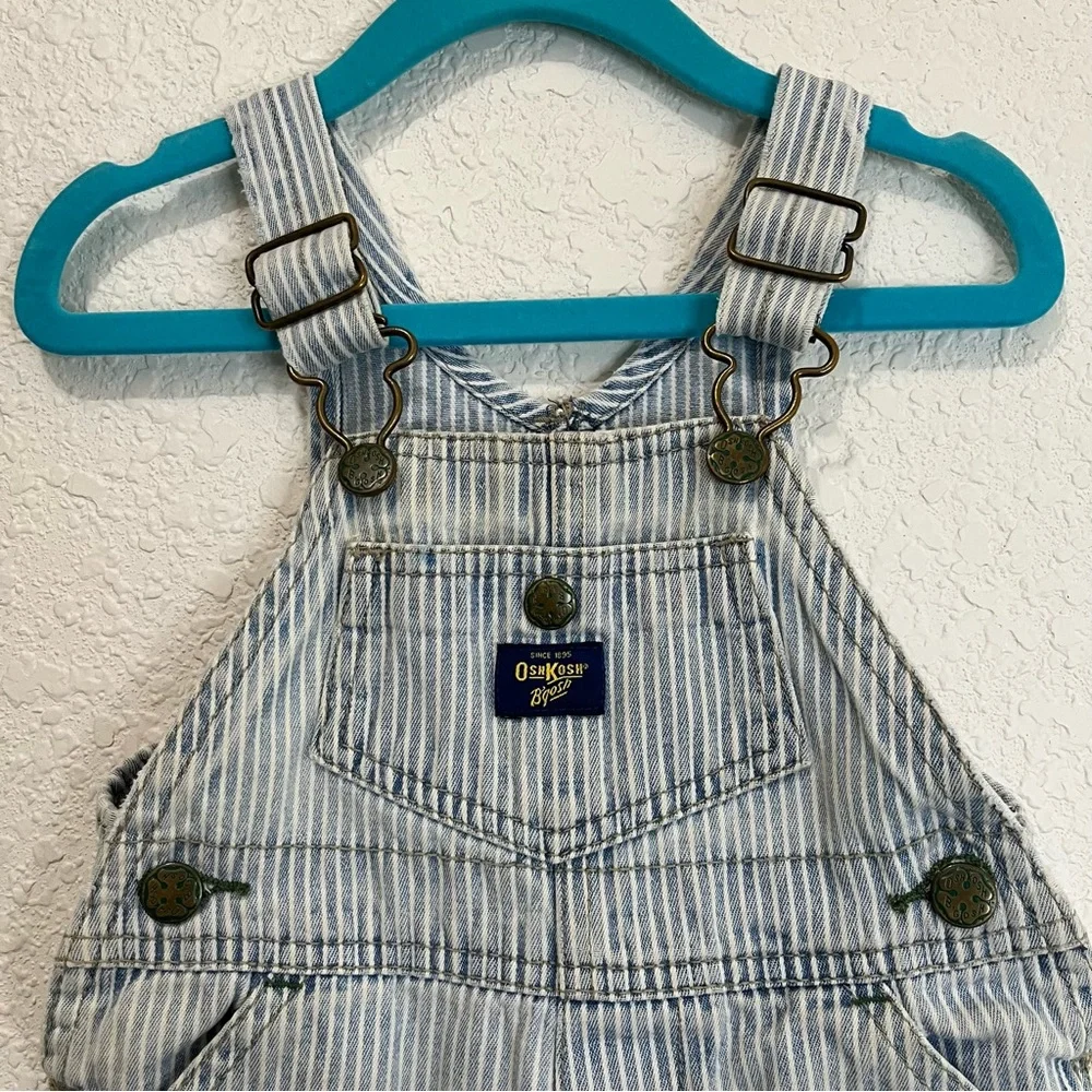 VTG Oshkosh Baby BGosh 12 Months Vestbak Overall Shorts Blue Stripes Shortalls